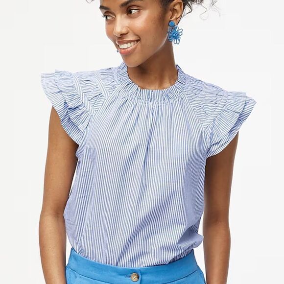 J. Crew Factory Striped flutter-sleeve top - Picture 1 of 6